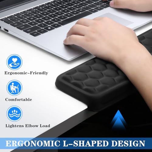 2 Pack L-Shaped Desk Elbow Pads, Adjustable Spacing Soft Memory Foam with Non-Slip Base, Ergonomic Desk Edge Cushion & Wrist Rest for Computer Keyboard, Office and Home Use Black