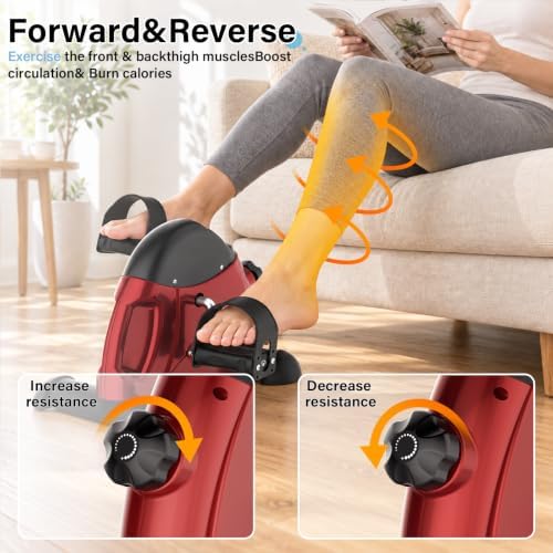 Under Desk Pedal Exerciser, Portable Silent Mini Bike, Stepless Resistance, 2-in-1 Arm & Leg Workout, Digital Monitor, Multi Colors, Fitness Gift for Office Workers, Adults & Seniors