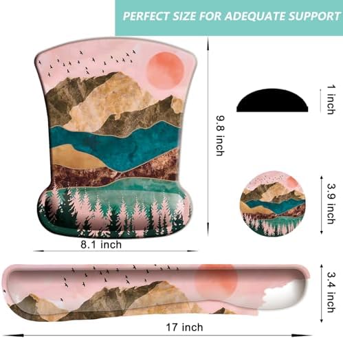 Keyboard Wrist Rest Pad Mouse Pad with Wrist Support Set of 3, Gaming Mousepad with Non-Slip Rubber Base, Ergonomic Memory Foam Mouse Cushion Support for Home Office Laptop Computer, Sunrise