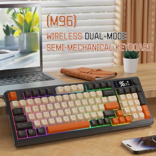 LexonElec M96 Wireless Gaming Keyboard,Knob Control Bluetooth/2.4G Wireless Mechanical Feeling Keyboard,RGB LED Backlit with Display Screen, PBT Keycap,3000mAh, 94-Key Layout for Win/Mac (Shimmer)