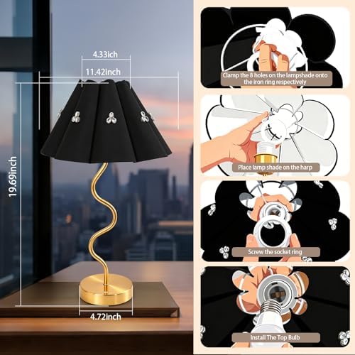 Cordless Rechargeable LED Table Lamp, Portable Desk lamp Battery, 3 Color Stepless Dimming with Memory Function, Suitable for Outdoor, Dinner, Patio & Restaurant. (Black with Diamonds)
