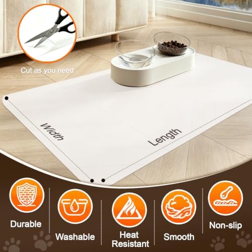 29"x 50" Extra Large White Translucent Silicone Pet Spill Mat Premium Countertop Protector Non-Slip Heat Resistant Floor Liner Shipped Rolled Up for Indoor Pet Playpen Multi-Pet Daily Feeding Station