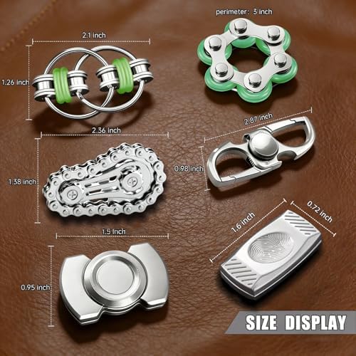 6Pcs Silver Metal EDC Fidget Toys Bundle, Cool Sensory Desk Gadget Gifts for Adult Stress & Anxiety Relief