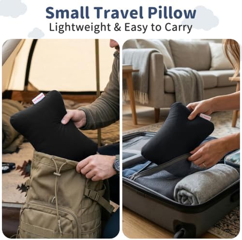 Pro Goleem 2-Pack Small Pillow, 7"x11" Mini Pillow for Travel, Camping, Sleeping, Nap & Neck, Lumbar, Knee Support, for Office, Bed, Car, Air, Tiny Cushion for Kids, Pets, Adults (Black)