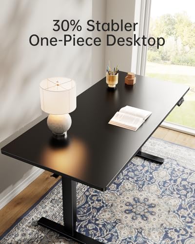 HUANUO Electric Standing Desk, Whole Piece Desktop, Adjustable Height Computer Desk, 4 Height Memory Settings, Sit Stand Up Desk for Home Office, 55" x 27", Black