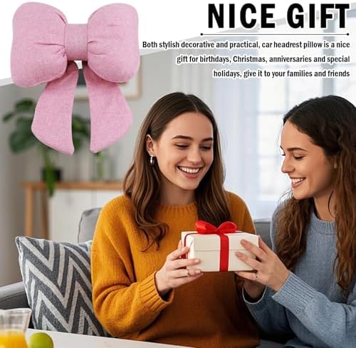 Cute Bow Car Headrest Pillow,Comfortable & Skin-Friendly Car Neck Pillow