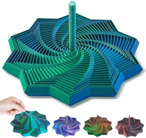 3D Printed Expanded Sensory Fidget Star, Fractal Stress Relief Spinning Tower Toy with Handle, Polygonal Honeycomb Whirling Spiral Design, Stocking Stuffers Gift for Adults Teens ADHD Office Desk
