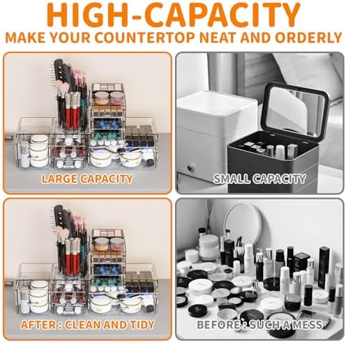 SuoXing 3 Pack Clear Acrylic Makeup Organizer for Vanity With 9 Drawer, Skincare Organizers Countertop With Make up Brush Holder,Bathroom Make up Drawer Storage for Beauty,Hair Accessories Organizer