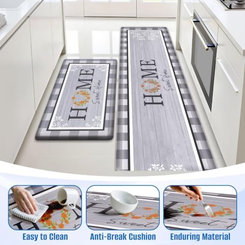Kitchen Mats 2PCS, Anti Fatigue Rugs, 17.3x30+17.3x70in, Grey
