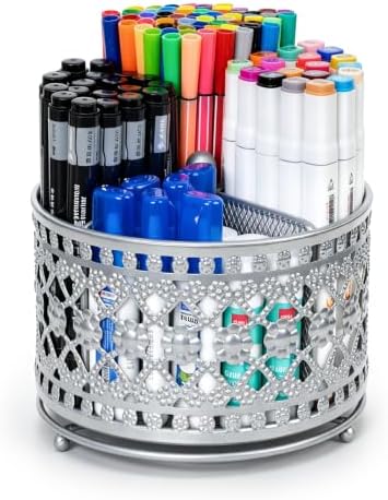 Pen Holder for Desk, 360 Degree Rotating Pencil Holder (Silvery)