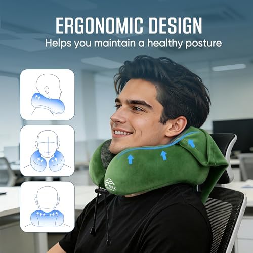 SkytraxComf® Travel Neck Pillow with Hood for Privacy on Long Flights