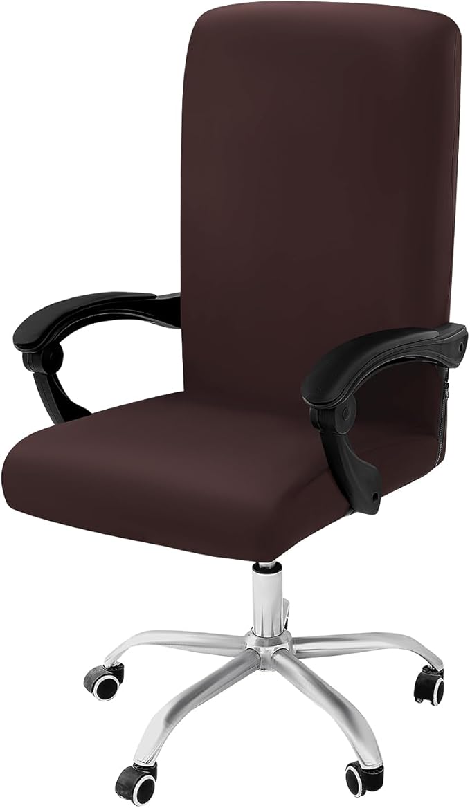 Smiry Stretch Printed Office Computer Chair Covers, Universal Desk Rotating Chair Slipcovers Removable Washable, Soft Fit Anti-Dust Spandex Protector Cover with Zipper, Brown and White