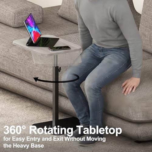 Side Table Sofa Tray for Couch Heavy Metal Base Swivel/Adjustable Height
