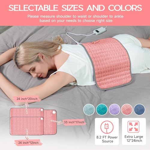 Heating Pad for Period Cramps, Heating Pad for Back/Neck/Shoulder Muscle Pain, 6 Heating & 4 Timer Setting, Auto Shut Off, Moist Heat & Machine Washable, Pink Birthday Christma s Gifts for Women Mom