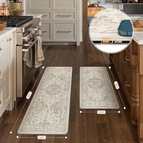 Anti Fatigue Brown Neutral Non-Slip Kitchen Mat 2 Piece