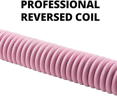 GUNMJO Pro Custom Coiled USB C Cable for Gaming Keyboard, Double-Sleeved Mechanical Keyboard Cable with Detachable Metal Aviator, 1.5M USB-C to USB-A, Black Pink