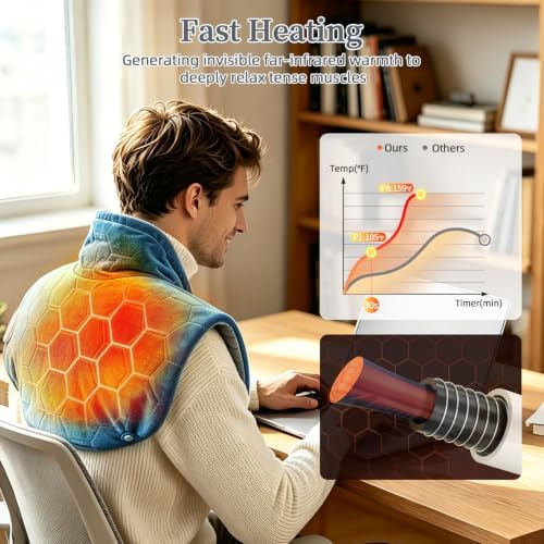 30s Fast Heating Pad for Neck and Shoulders and Back, Far Infrared Graphene Wrap for 6X Deeper Pain-Relief, 8 Heat Levels Auto Shut-Off & Memory, Washable Heating Pads, Comfort Gifts for Women Men
