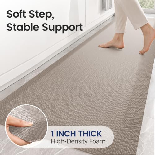 1" Extra Thick Anti Fatigue Kitchen Mats for Floor Standing Desk Mat, Khaki