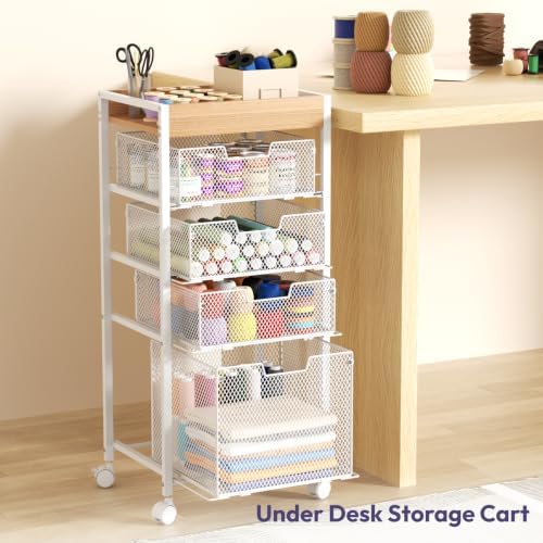 SWTYMIKI Rolling File Cart with Drawers - 5 Tier Art Craft Rolling Organizer Cart - Office Storage &Organization, Mobile Metal File Cabinet for Office and Home White