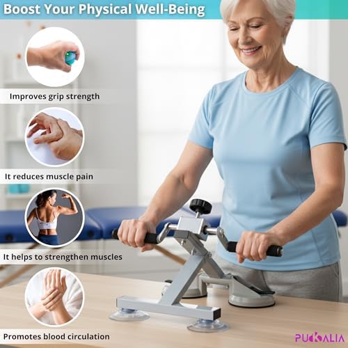Arm Bike for Physical Therapy Table Top Hand Cycle Pedal Exerciser for Seniors Upper Body with 4 Suction Cups Includes Pack of 2 Comfortable Gloves for Safe Rehabilitation