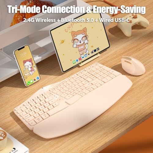 Split Ergonomic Keyboard Wireless with Cushioned Wrist & Palm Rest
