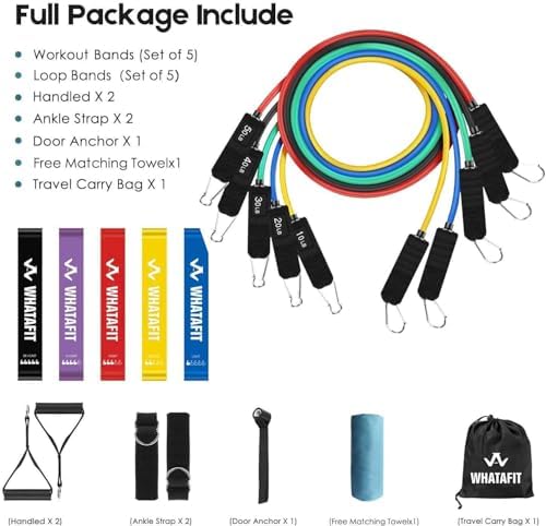 WHATAFIT Resistance Bands with Handles, 150 lb Exercise Bands Set