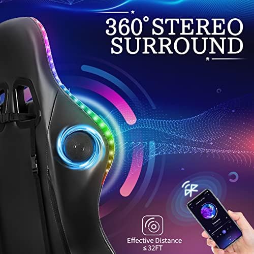 HOFFREE RGB Gaming Chair with Speakers Massage LED Lights Game Chair-White