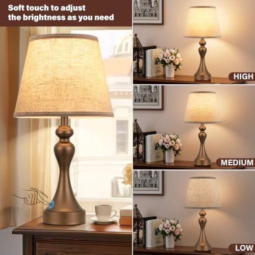 Touch Lamps for Nightstand, 3 Way Dimmable Bedside Lamps with USB C+A Ports