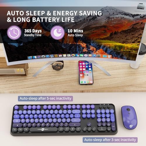 Purple Wireless Keyboard and Mouse Combo, Bubble Round Keys,for PC Laptop