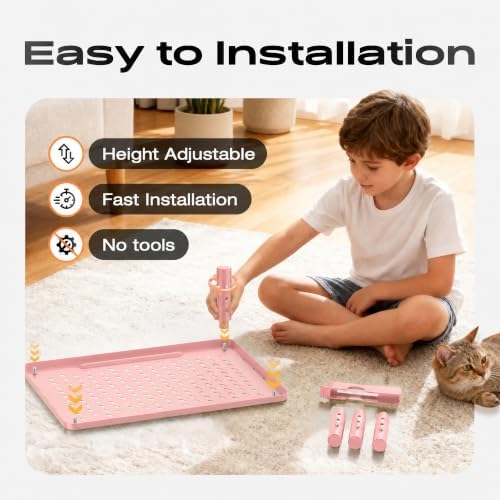 Computer Monitor Stand Riser for Desk, 3 Height Adjustable PC Laptop TV Desktop Monitor Stand Shelf, Metal Printer Table with Phone Holder, Stand Riser for Desk, Office Desk Organizers and Accessories, Pink 1 Pack