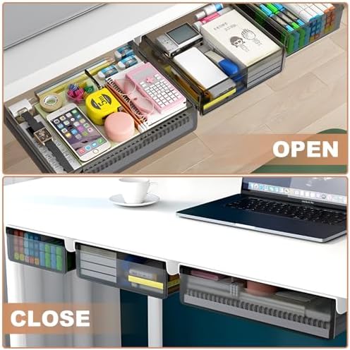 SVNNELP Under Desk Table Drawer Storage Organizer,3 Pack Large & Medium & Small Slide Out Desk Drawers - Hidden Desktop Organizer,Attachable Pencil Storage Tray Under Table(SML)