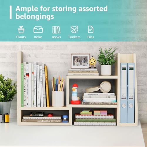 Desktop File Organizer Desk Organizer Shelf - Wooden Office Organization Shelves for Top of Desk Organizers and Accessories Corner Bookshelf Table Top Shelving Small Hutch Decorations for Women Office