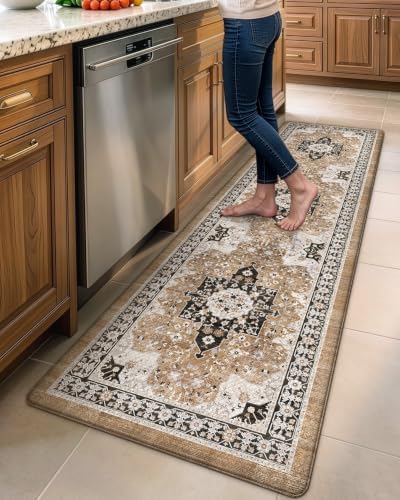 DEXI Kitchen Floor Mats Cushioned Anti Fatigue Runner Rug 24x87 Brown