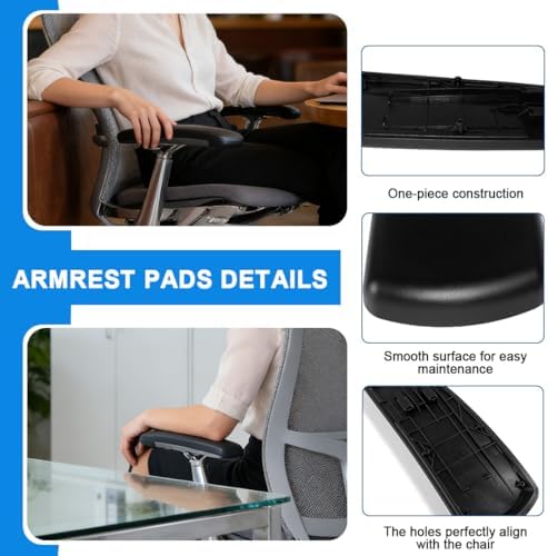 Arm Pads Caps Replacement for Knoll Life Office Chair,Chair Armrest Pads, with 12 mounting Screws（Black）