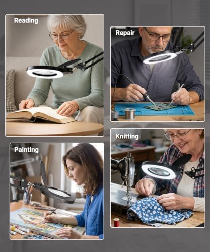 PARTSam 15X Magnifying Glass with Light Swing Arm Clamp Desk Lamp Dimmable