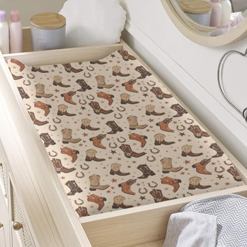 Cartoon Western Stars Horseshoes Baby Changing Pad Cover, Unisex Western Theme Nursery Diaper Changing Table Pad Mat Sheet for Boys Girls-16x32