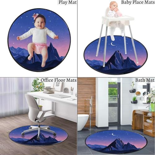 Moonlit Mountains Round Office & Gaming Chair Mat for Hardwood Floors, Serene Night Landscape Soft & Thick Low-Pile Protector for Rolling Chairs, Blue Purple Diameter 35.4 in