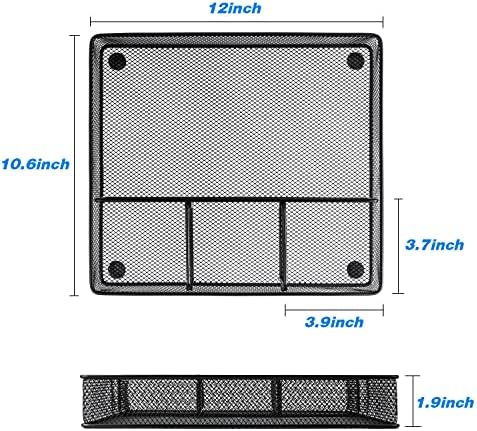 VyGrow Desk Drawer Organizer Tray, Metal Mesh Drawer Organizers Office, 4 Grid with Adjustable Compartment, Desk Organizer Tray for Home Office 12x10.6x1.9 inch Black, 2 Pack