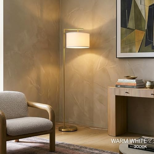 Brightech Montage Modern Floor Lamp - LED Standing Lamp with Adjustable Color Changing Bulbs for Living Rooms & Offices - Tall Corner Bedroom Reading Light for Contemporary Home Decor - Antique Brass