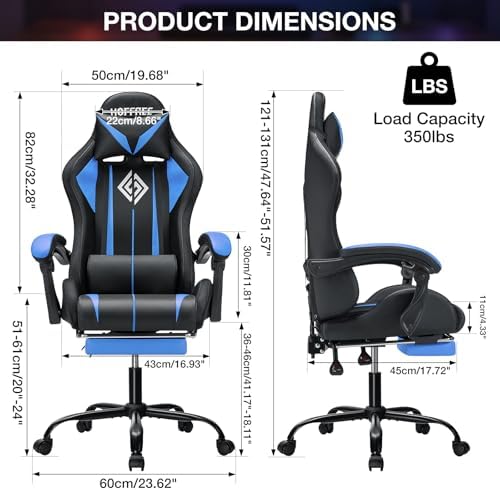 HOFFREE LED Gaming Chair with Massage RGB Lights Computer Game Chair-Blue