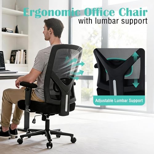 600lbs Big and Tall Office Chair with Wide Thick Seat Cushion for Heavy People Ergonomic Computer Mesh Desk Chairs with Memory Foam Seat, Adjustable Lumbar Support for Adults 8 Hours daliy Work