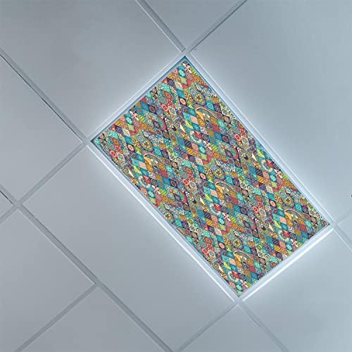 Fluorescent Light Cover Decorative Ceiling Light Filters,Moroccan Pattern,for Classroom Office Hospitals Home Ceiling Decorative,2ft x 4ft,Multicolor