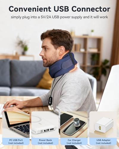 Heated Style Cervical Collar Neck Support Brace, Blue, Medium Size, Fits Neck Circumference 12.6-15.8 inches, Height 3.0-3.3 inches.