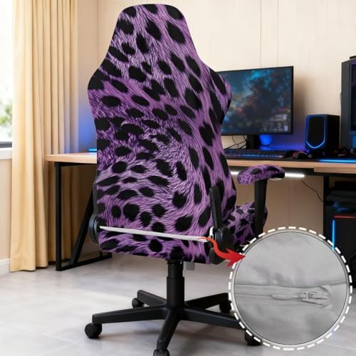 Leopard Print Gaming Chair Cover with Armrest Covers Non Slip Anti Dust Furniture Protector Stretchable Stain Resistant Office Chair Slipcover