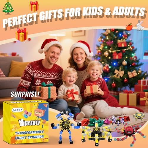 4Pcs Transformable Fidget Spinners for Kids Fidget Toys Teens Adults Quiet Airplane Road Trip Travel Activities Essential Autism ADHD Easter Basket Stuffers Gifts for Boys Girls Toddlers C