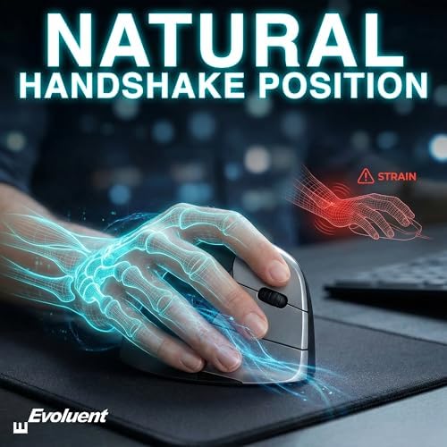 Evoluent – The World's Original Vertical Mouse – VMC Classic Wireless USB/Bluetooth Ergonomic Mouse Right Hand M-L, Sculpted Comfort, 4 Speeds, Non-Programmable Copy & Paste Buttons