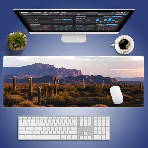 Saguaro Scenery Large Mouse Pad, Arizona Desert Landscape Desk Mat