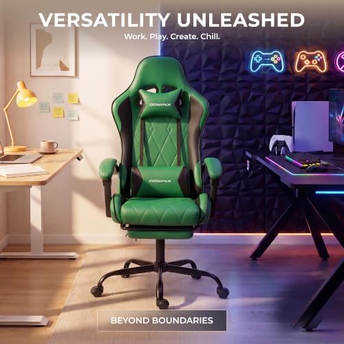 Dowinx Gaming Chair with Footrest, Ergonomic Office Chair, Green