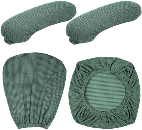 Tallew Office Chair Covers Set Computer Universal Protective Stretchable Chair Seat Covers Desk Armrest Slipcovers Pads Office Cushion Backrest for Rotating(Green)
