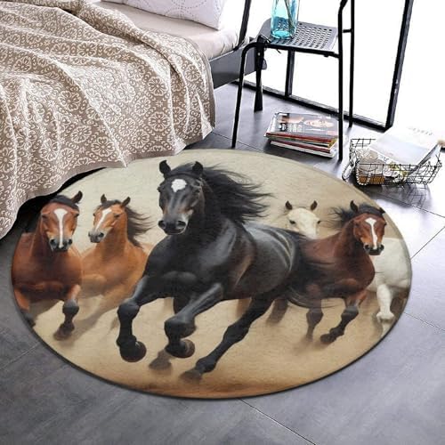 Circular Rugs Large Modern Round Area Rug Fashion Decor Mat for Home Office Running Horses Animal Theme Horse